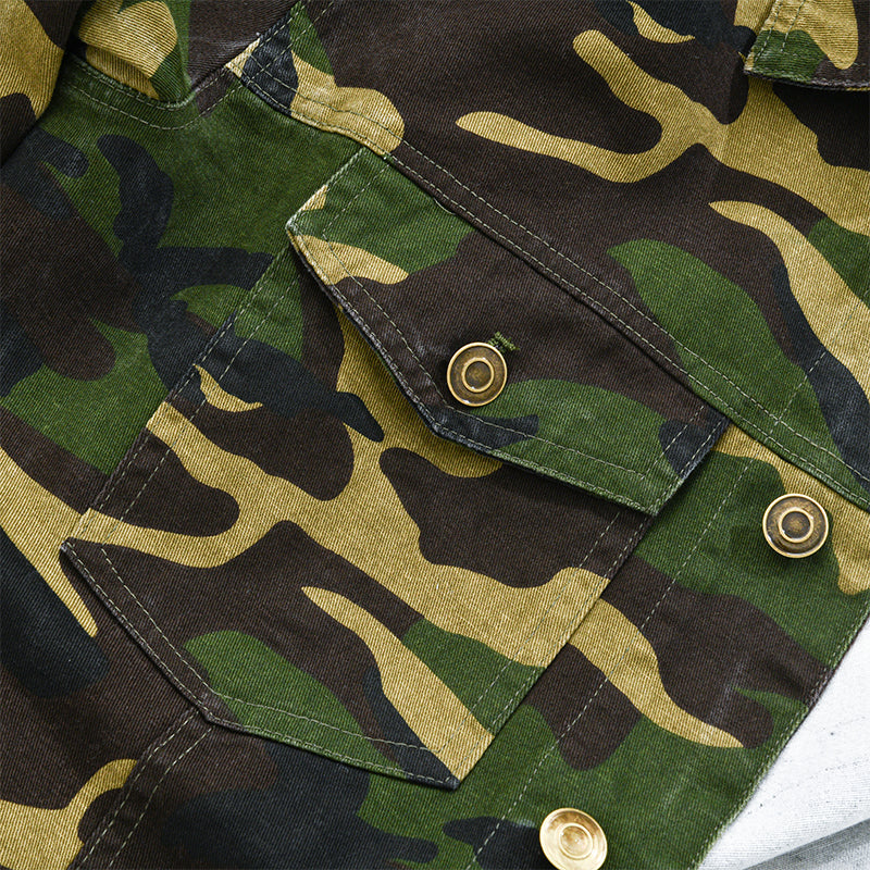 Herrenjacke im Camouflage-Canvas-Retro-Stil mit Reverskragen