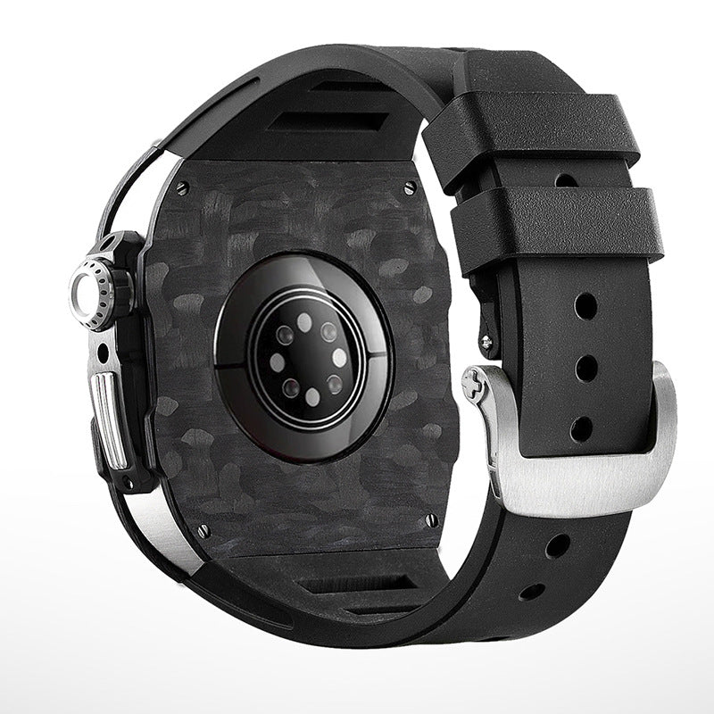 Koolstofvezel en titanium behuizing met fluorrubberen band voor Apple Watch 44/45 mm