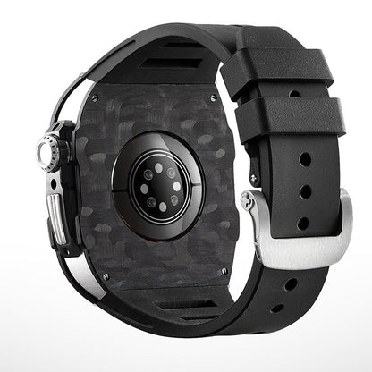 Koolstofvezel en titanium behuizing met fluorrubberen band voor Apple Watch 44/45 mm