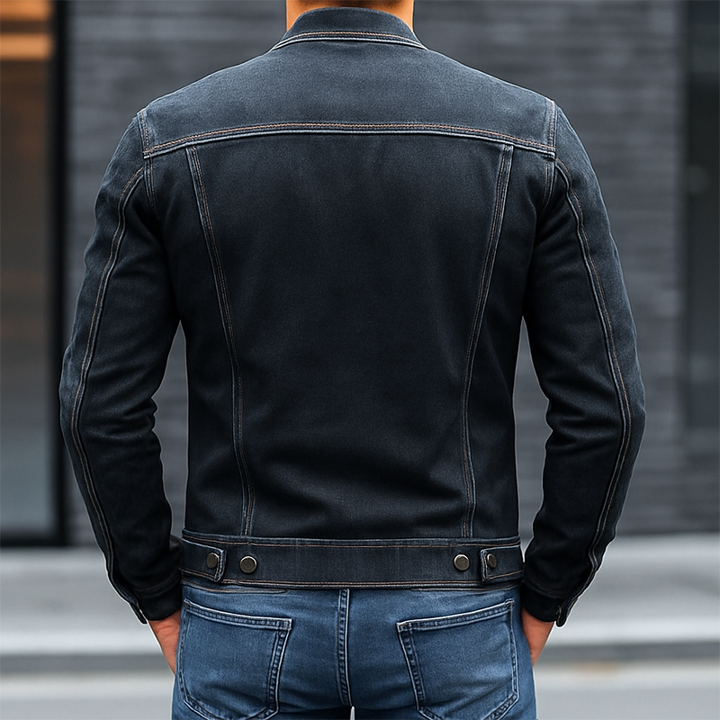 Herren Vintage Jeansjacke mit gewaschenem Baseballkragen und Slim-Fit-Passform