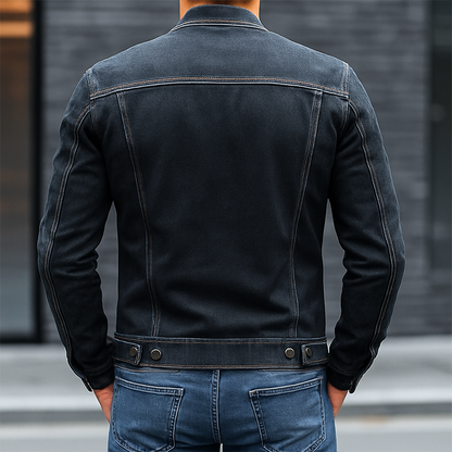 Heren vintage jeansjack met gewassen baseballkraag en slim-fit pasvorm
