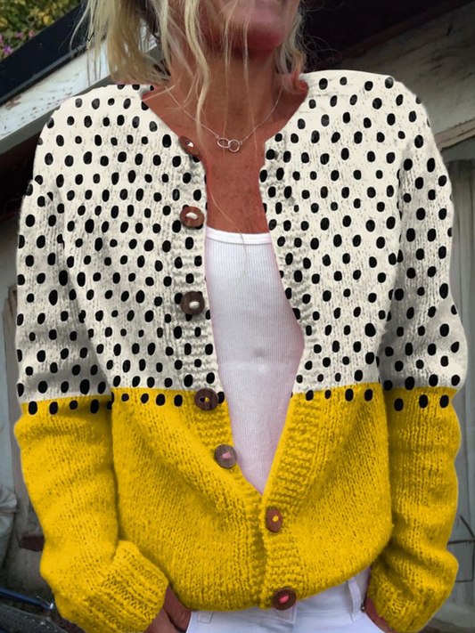 Vest met geel geometrisch stippenpatroon en knoopsluiting