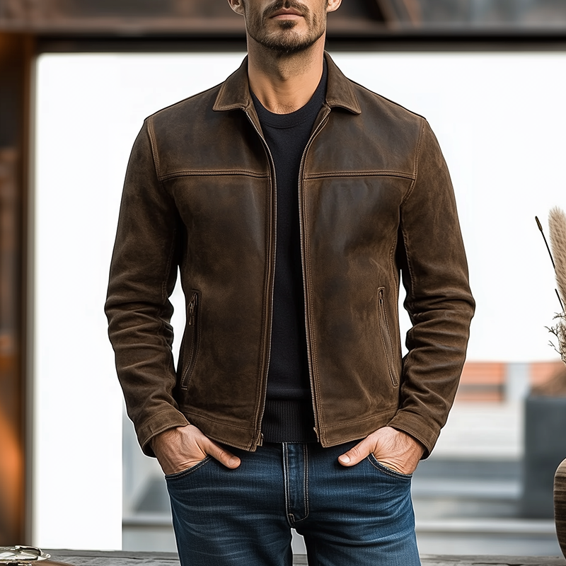 Klassische modische Herrenjacke aus PU-Leder mit Reißverschluss