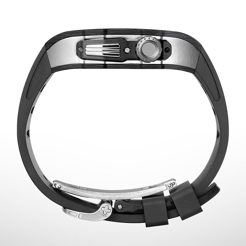 Koolstofvezel en titanium behuizing met fluorrubberen band voor Apple Watch 44/45 mm