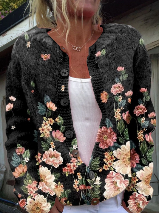Cardigan met bloemenprint en knoopsluiting