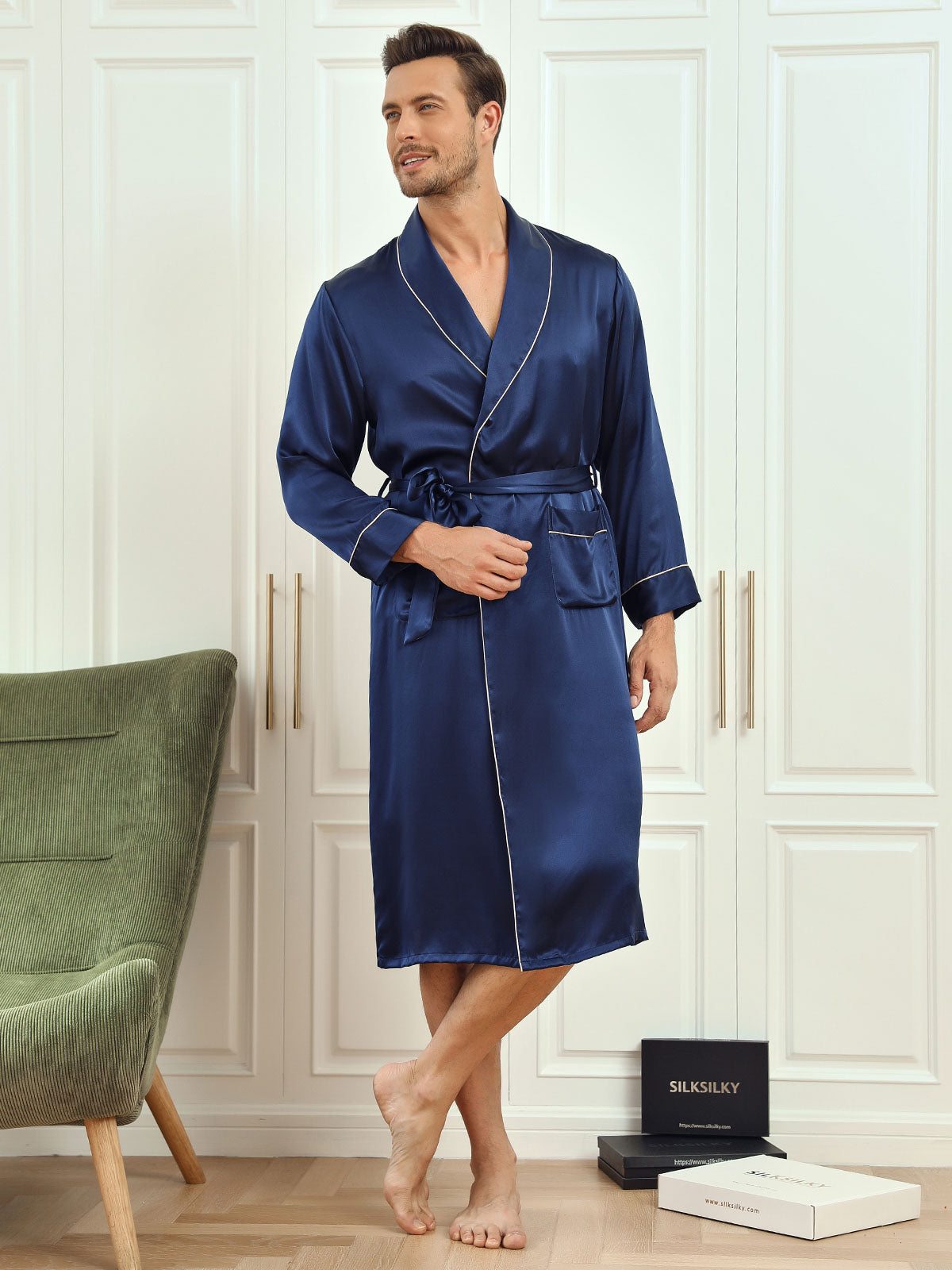 Homme Peignoirs Pure Soie Ceinture