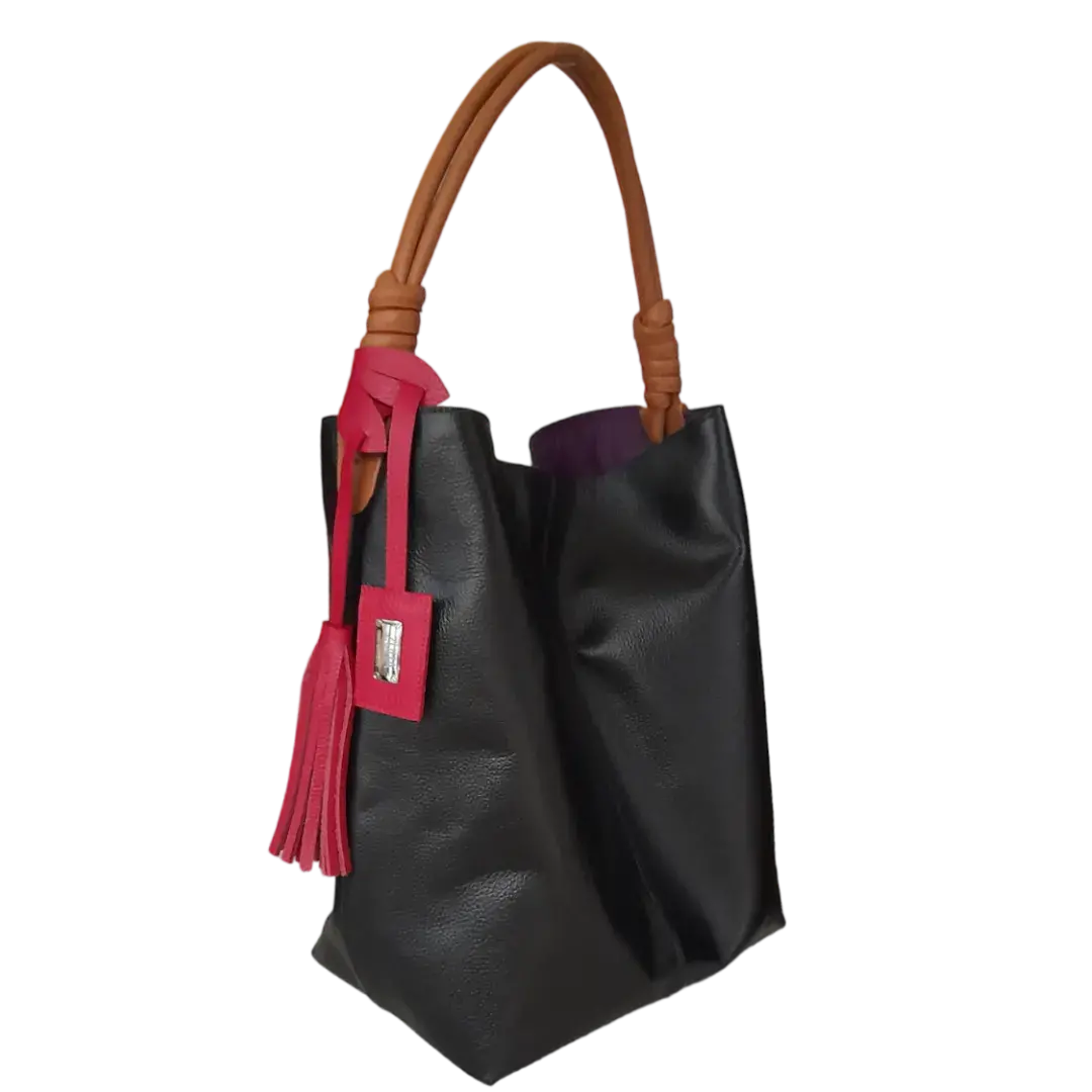 Leah Zwarte Leren Handtas voor Dames