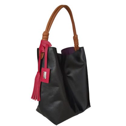 Leah Zwarte Leren Handtas voor Dames
