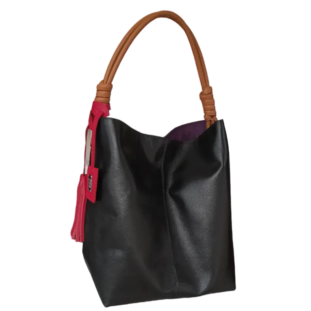 Leah Zwarte Leren Handtas voor Dames