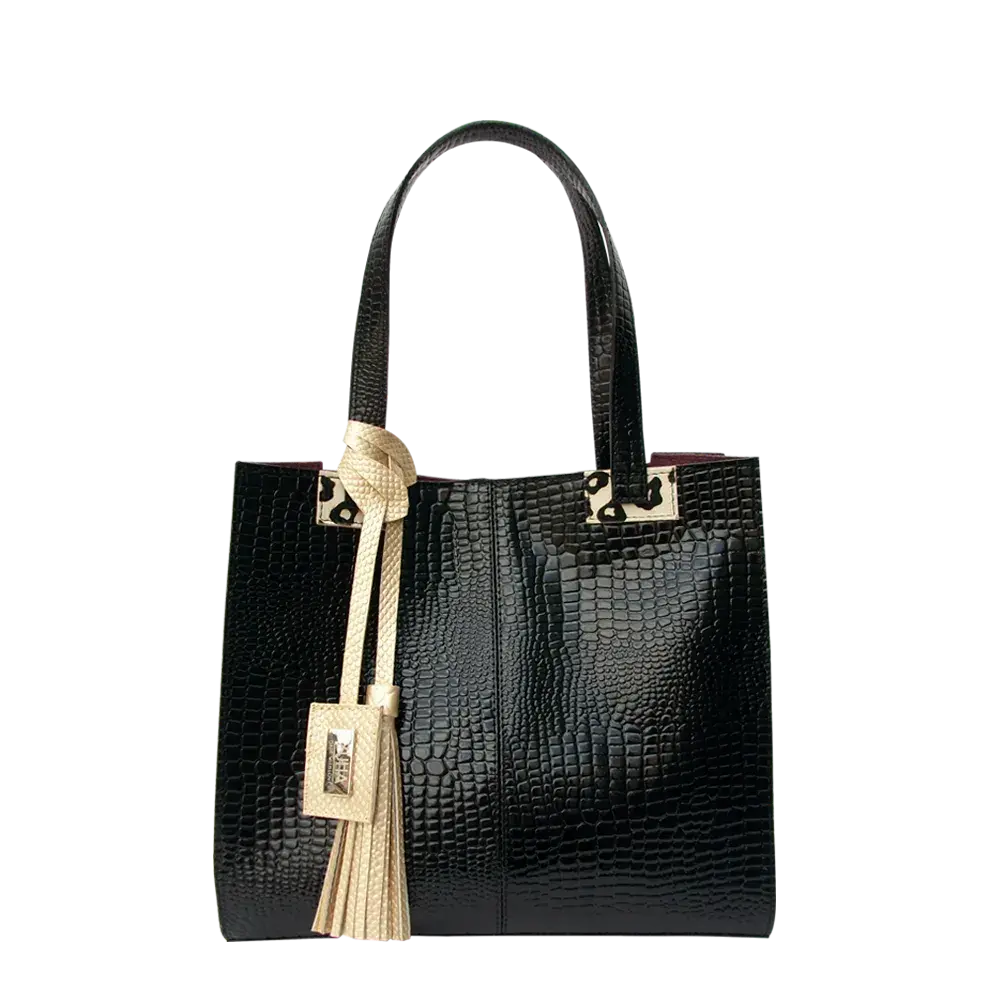 Sara Damen zwarte Reptielleer Tas