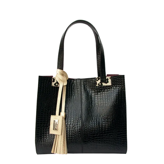 Sara Damen zwarte Reptielleer Tas