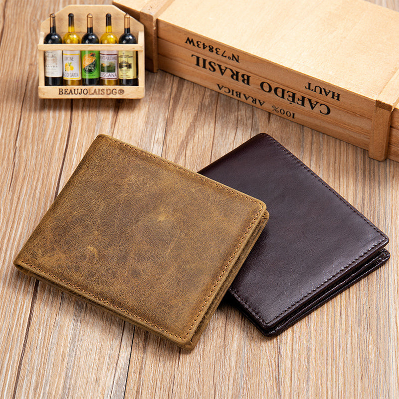 Herren Vintage Rindsleder Oberste Schicht Kurze Bi-Fold Brieftasche 45842491U