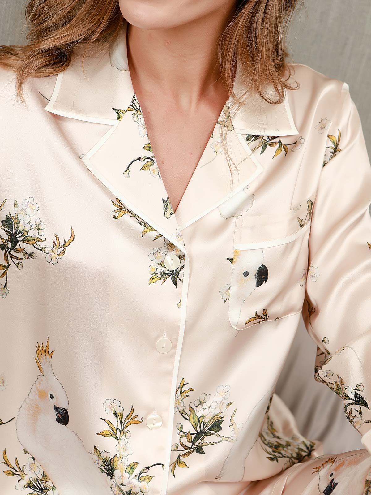 2-delige pyjama van pure zijde met print