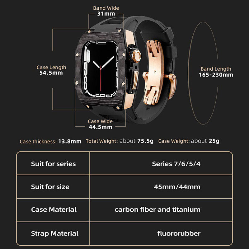 Koolstofvezel en titanium behuizing met fluorrubberen band voor Apple Watch 44/45 mm