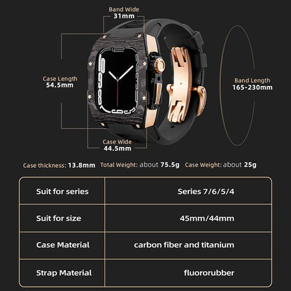 Koolstofvezel en titanium behuizing met fluorrubberen band voor Apple Watch 44/45 mm