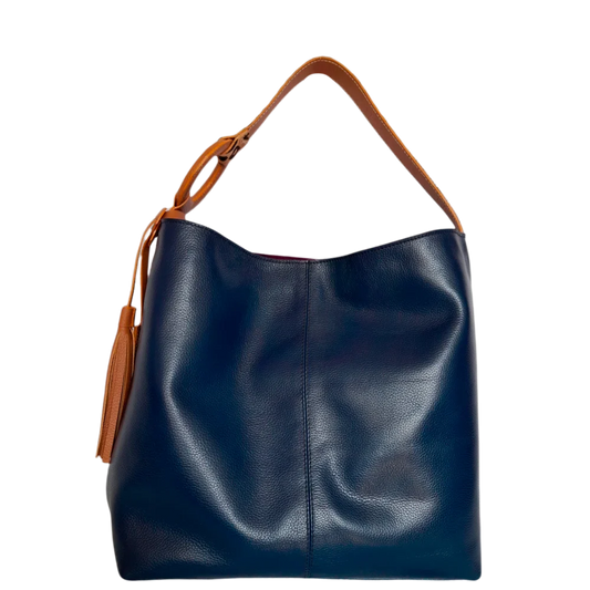 Nora dunkelblaue Lederhandtasche für Frauen