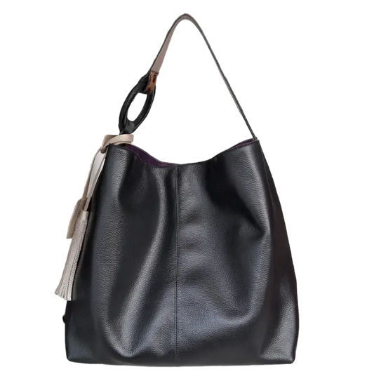 Nora schwarze Lederhandtasche für Frauen