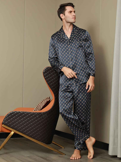 Pyjama en Pure Soie à Revers Imprimé pour Homme