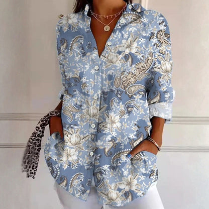 【Manches Longues】Chemisier À Imprimé Floral Vintage