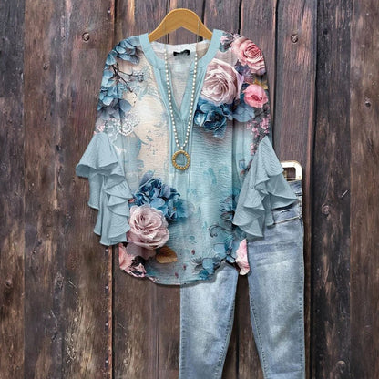 Vintage blouse met bloemenprint
