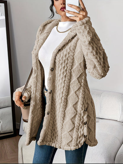 Paula™ - Flauschige Kapuzenstrickjacke mit Diamantmuster