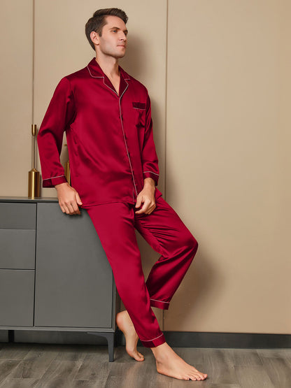 Luxe zijden pyjamaset voor heren met revers, 2-delig
