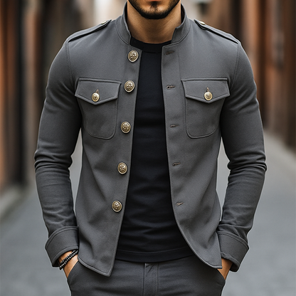 Klassische Vintage-Herrenjacke im Casual-Stil mit Stehkragen und Knopfleiste