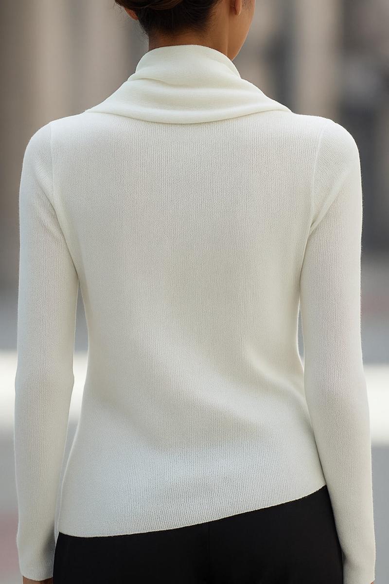 Gemütlicher Weißer Langarm-Stehkragenpullover ohne Muster