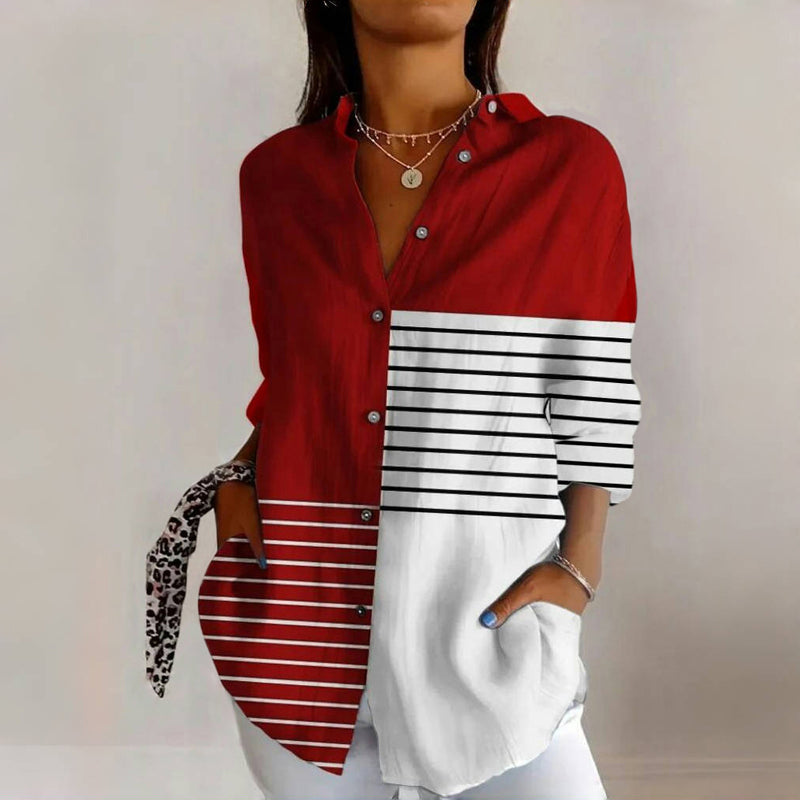 Gestreepte Blouse Met Kleurblokken
