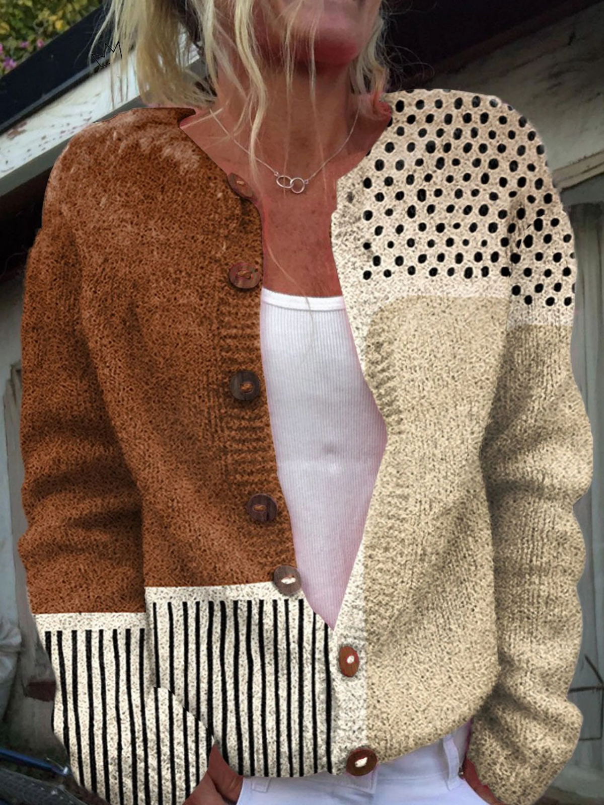 Cardigan met minimalistisch abstract stippenpatroon en knoopsluiting