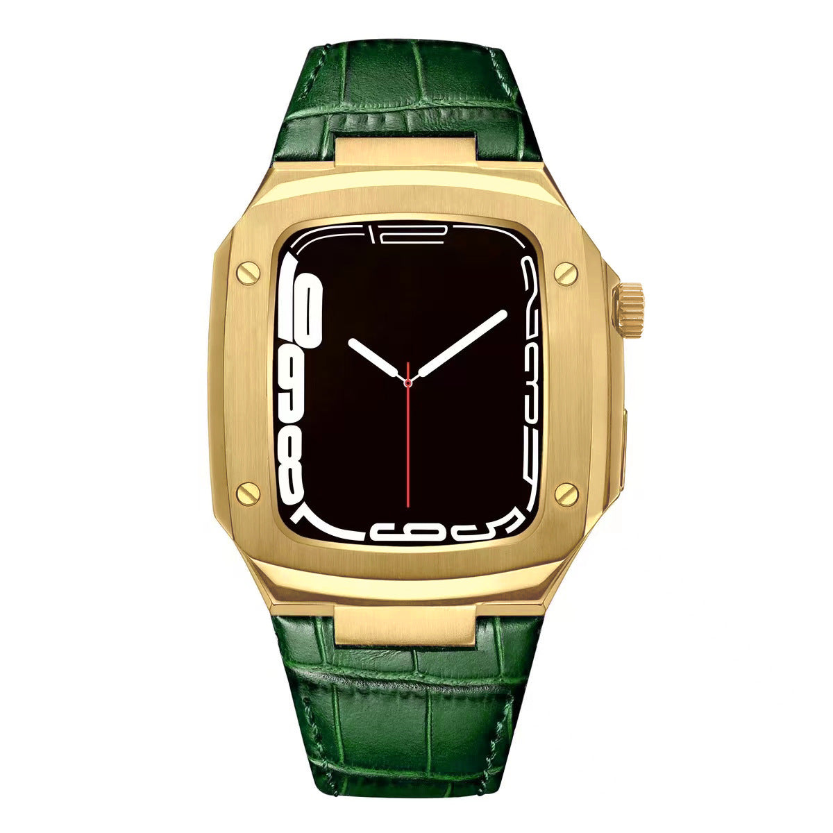 Luxuriöses Metallgehäuse mit Lederarmband für Apple Watch Serie 40/41/44/45 mm