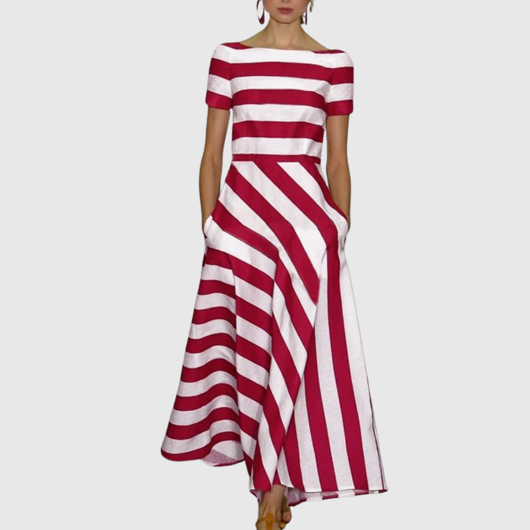 Rowena - Maxi-jurk met korte mouwen en strepen