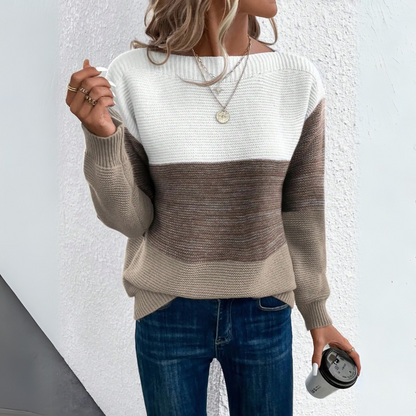 Clara | Elegante driekleurige patchwork trui