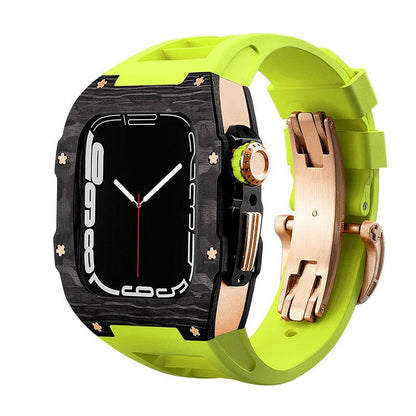 Koolstofvezel en titanium behuizing met fluorrubberen band voor Apple Watch 44/45 mm