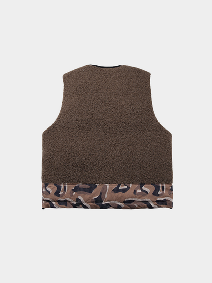HeatClip – Heren donzen bodywarmer met camouflage zakken, contrasterende details en Sherpa-voering
