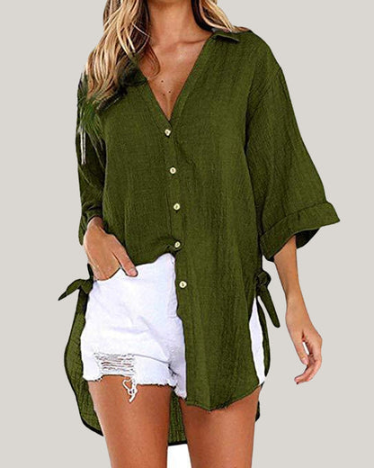 Lange blouse met strikbandjes aan de zijkanten