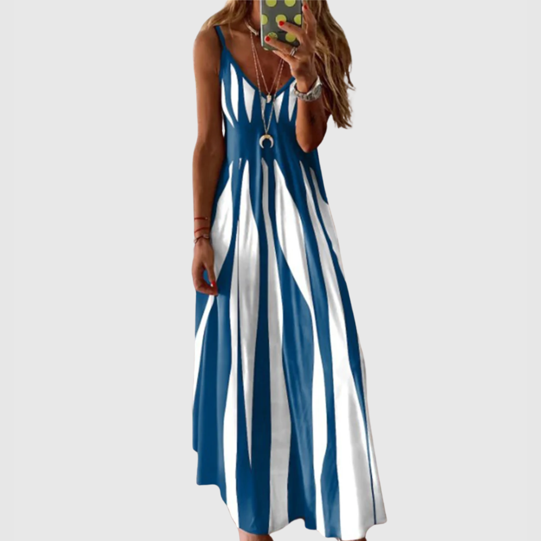 Ariella - Chique mouwloze gestreepte maxi-jurk