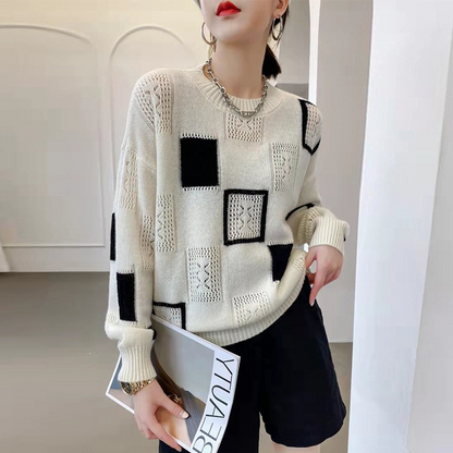 Emma - Geometrischer Gemütlicher Blockpullover