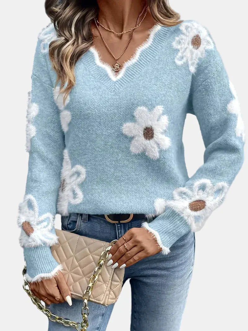 Elara™ | V-hals pullover met bloemenprint