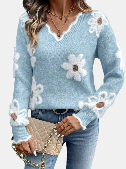 Elara™ | V-hals pullover met bloemenprint