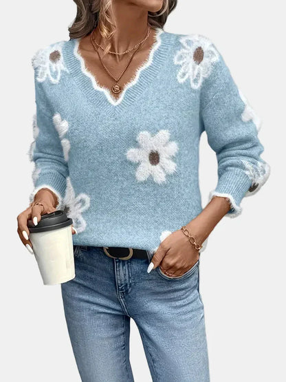 Elara™ | V-hals pullover met bloemenprint