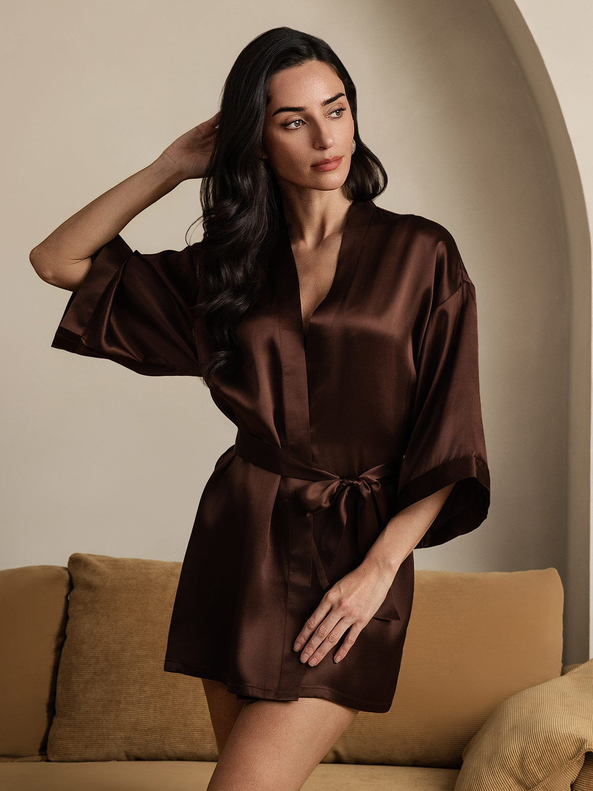 Dames Kimono Kimono Zijden Korte Badjas Glanzend