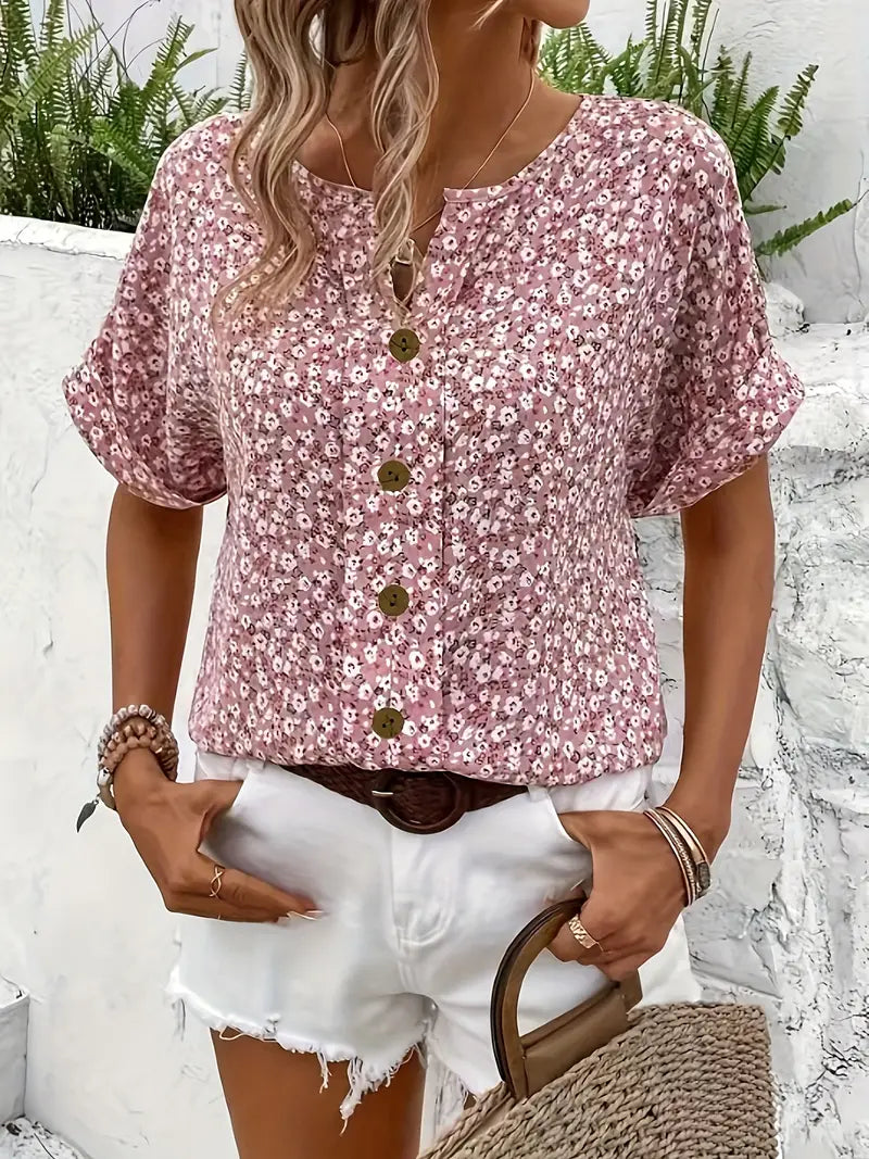 Cindy™ | Blouse met bloemenprint en gekerfde kraag