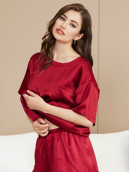 Damespyjamashirt van pure zijde, casual (short niet inbegrepen)
