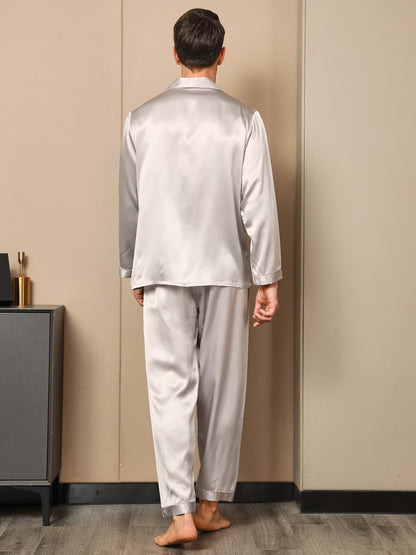 Ensemble Pyjama à Manches Longues à Revers pour Homme en Soie