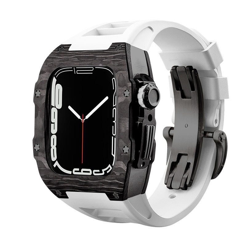 Koolstofvezel en titanium behuizing met fluorrubberen band voor Apple Watch 44/45 mm