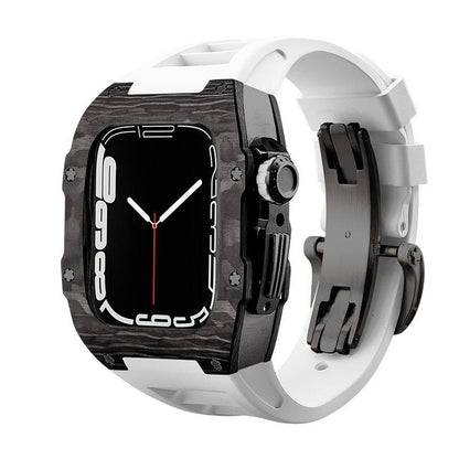 Koolstofvezel en titanium behuizing met fluorrubberen band voor Apple Watch 44/45 mm