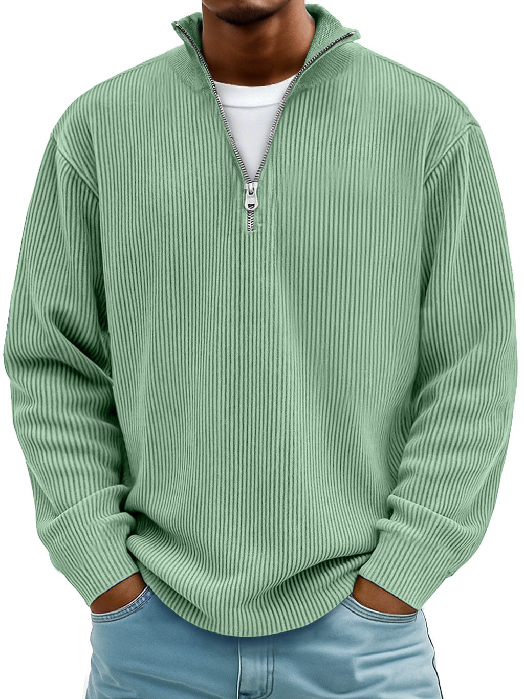 Milo™ Casual geribbeld shirt met lange mouwen en rits