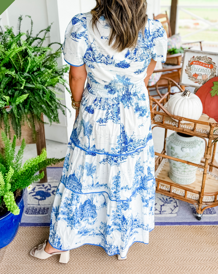 Alexia™ – Vintage Toile Print Maxi Jurk voor Moeiteloze Elegantie