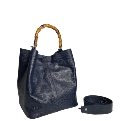 Claire Dameshandtas in donkerblauw reptielleer